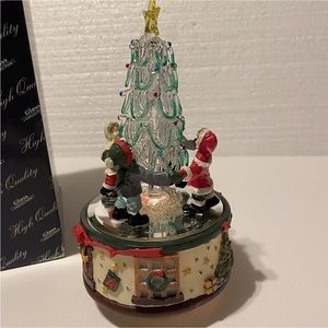 VTG 1995 Holiday Workshop 9” Rotating Lighted Musical Spun Glass Tree RARE!
